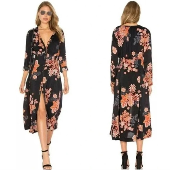 Free People - Miranda Long Sleeve Floral Midi Dress - Size 4 - Picture 2 of 7